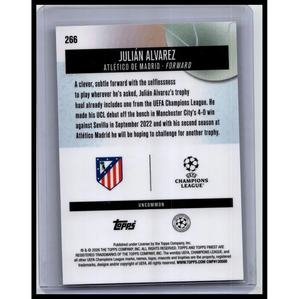 2025-26 Finest UEFA Julián Alvarez #266 Atletico Madrid Pearl Checkerboard #/40